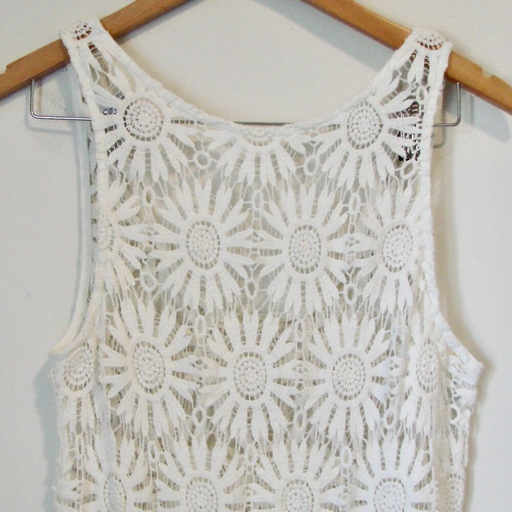 Forever 21 White Floral Crochet Lace Bathing Suit Bikini Cover Up Daisy Medium - Picture 3 of 14